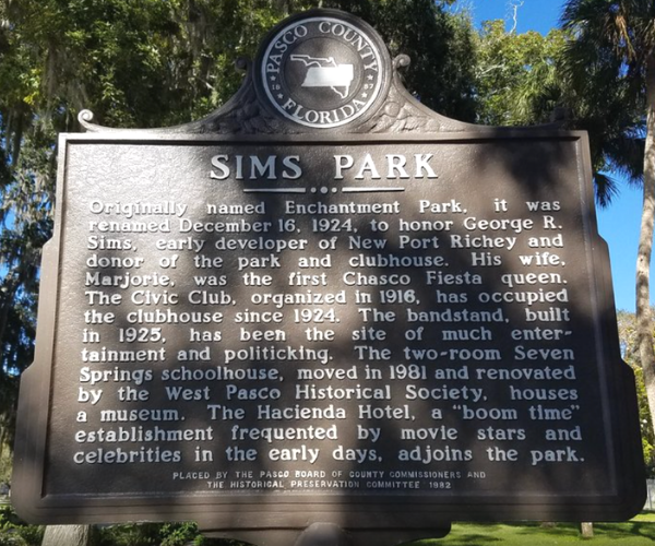 Sims Park Sign in New Port Richey