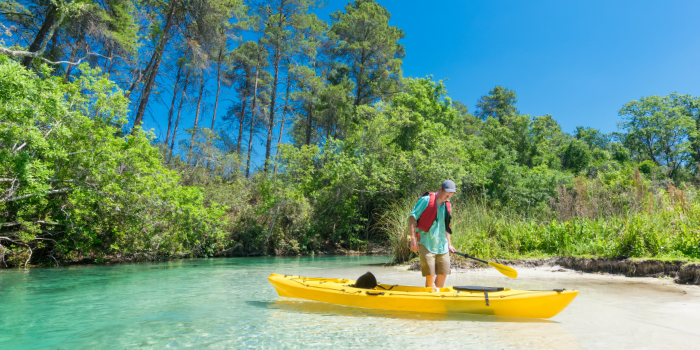 Man kayaking in Florida keys water